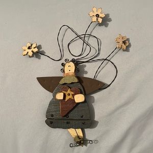 Whimsical wooden Angel with metal wings